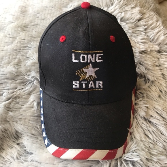 Lone Star Baseball Cap Black With Patriotic Piping White Logo Adjustable NWOT - Picture 2 of 10